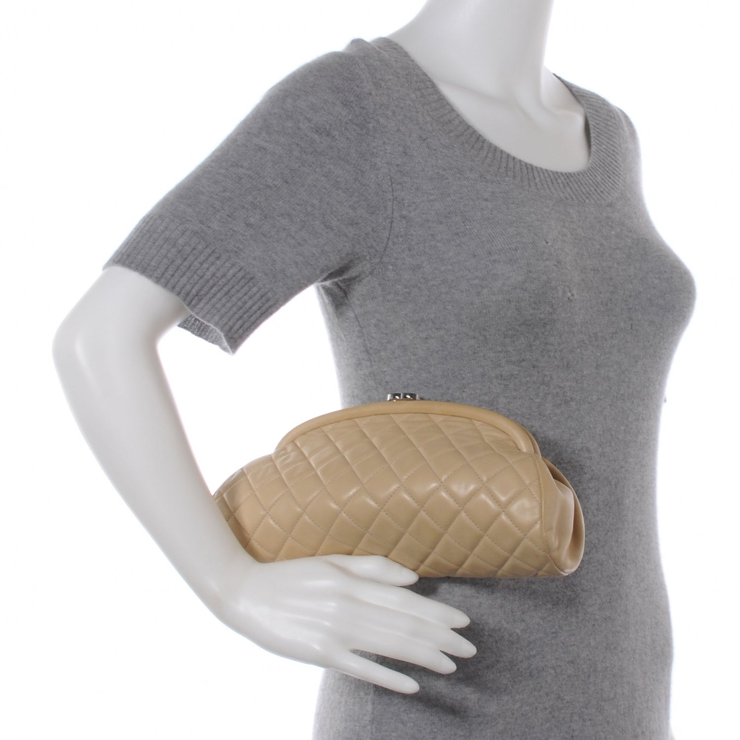 Chanel Lambskin Quilted Timeless Clutch Beige 2 of 7