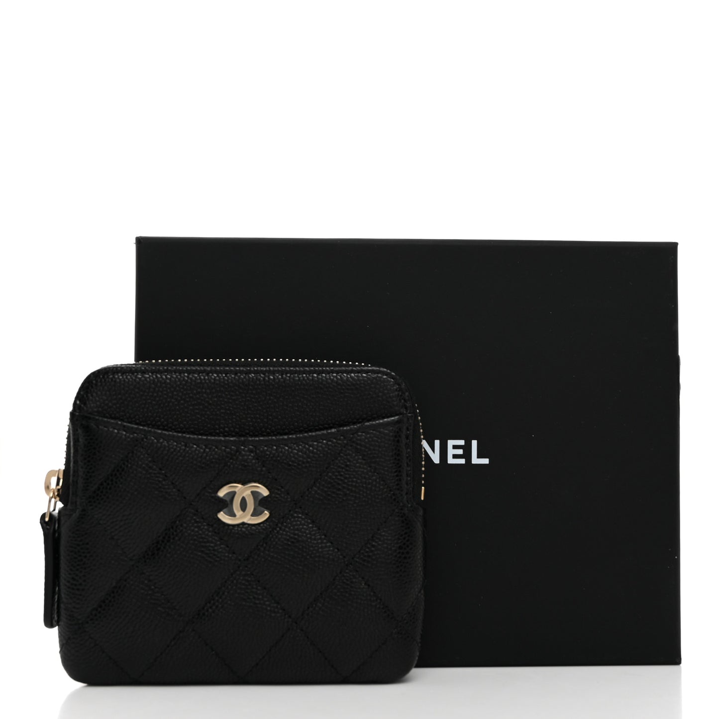 Caviar Quilted Zip Card Holder Wallet Black