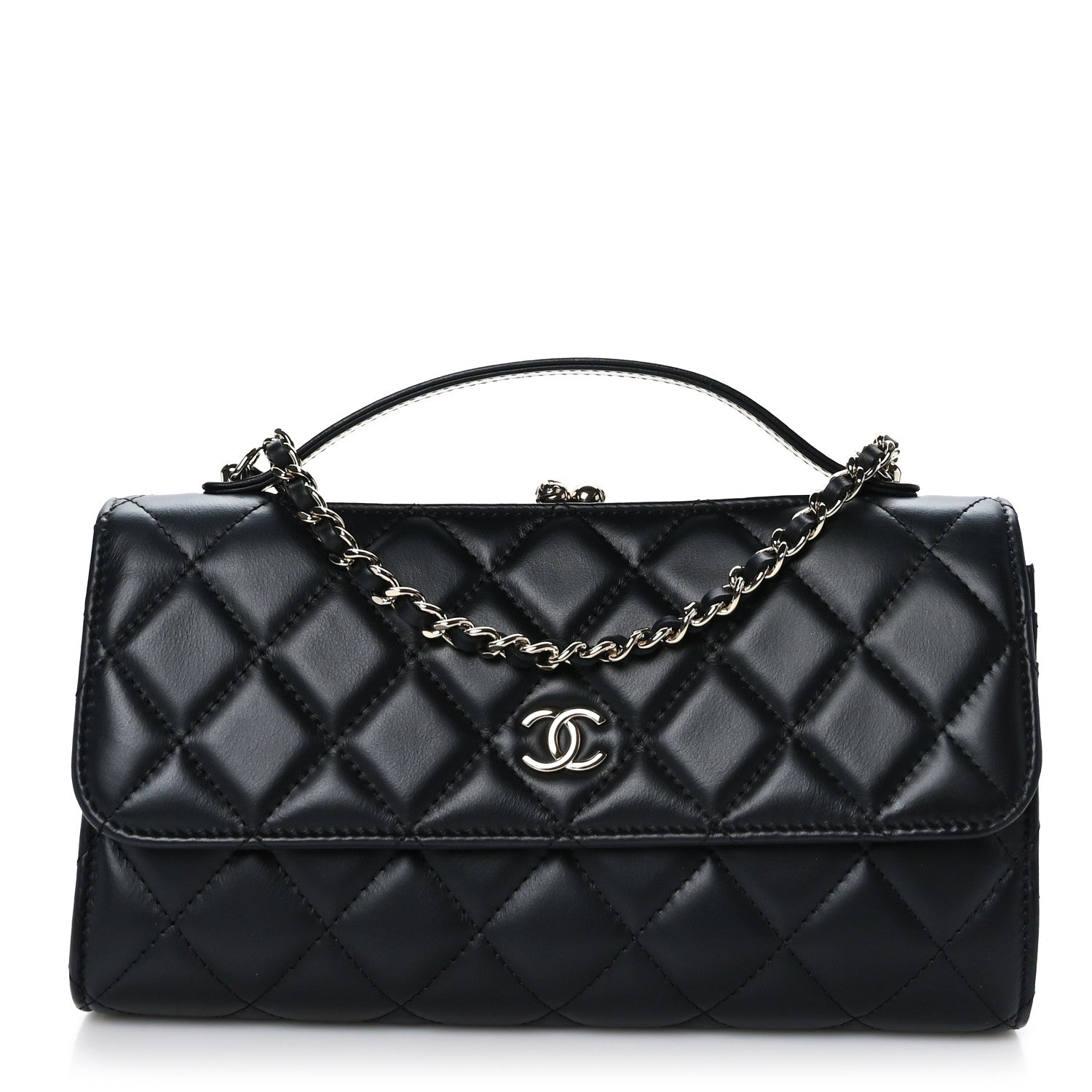 Chanel Shiny Calfskin Quilted Flap Phone Holder With Chain Black 1 of 9