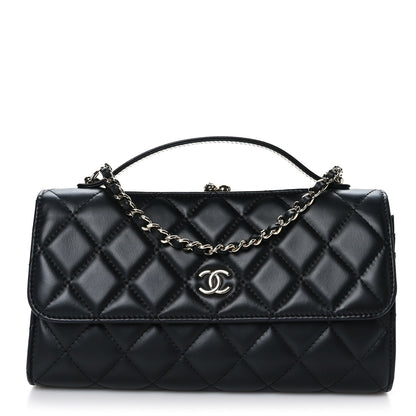 Chanel Shiny Calfskin Quilted Flap Phone Holder With Chain Black 1 of 9