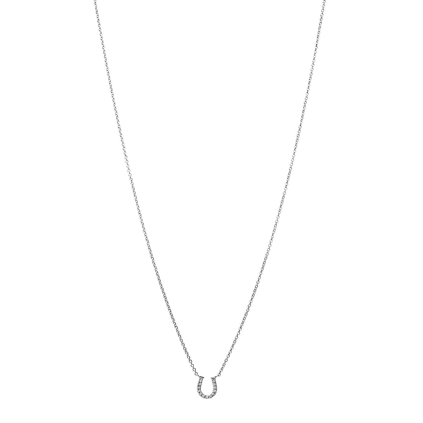 18K White Gold Diamond Mini Metro Horseshoe Pendant Necklace
