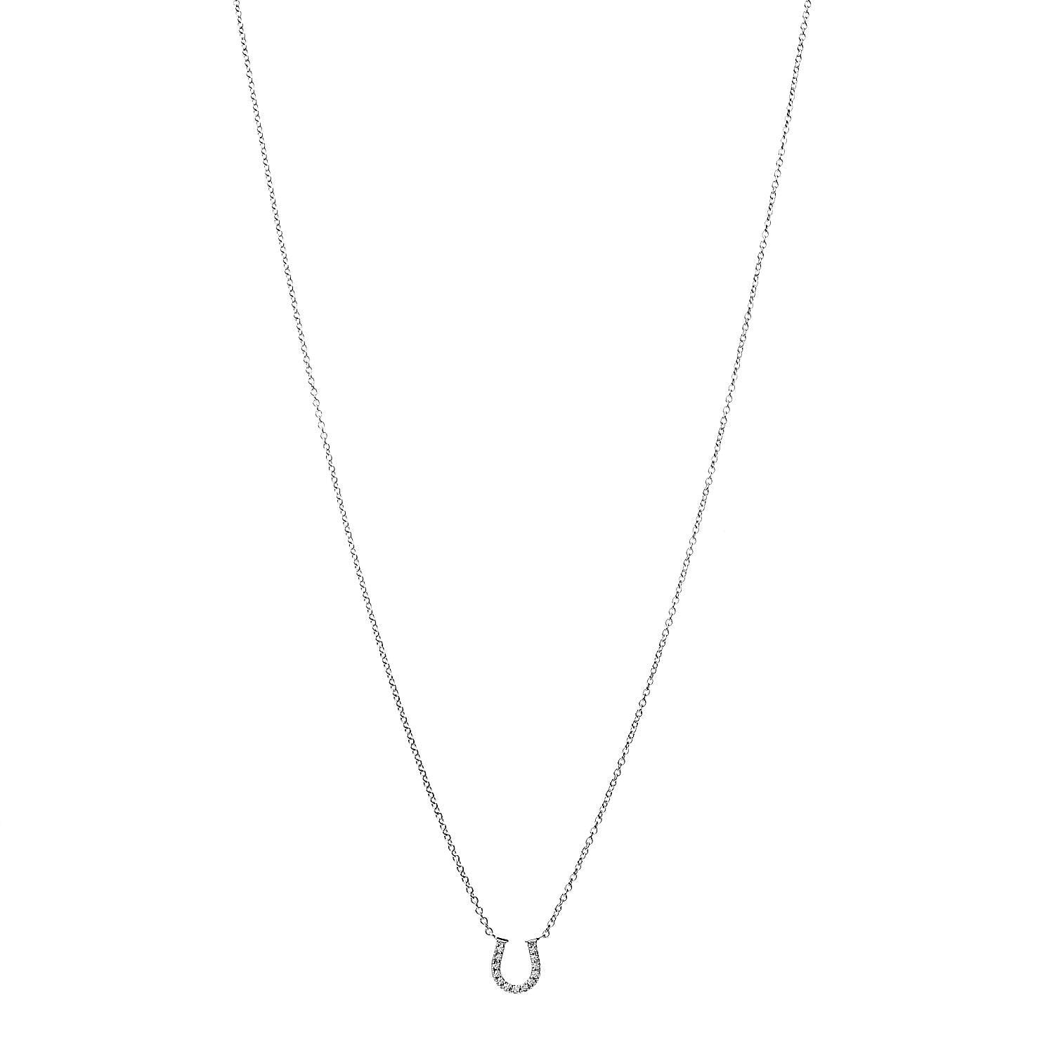 Tiffany 18K White Gold Diamond Mini Metro Horseshoe Pendant Necklace 1 of 7