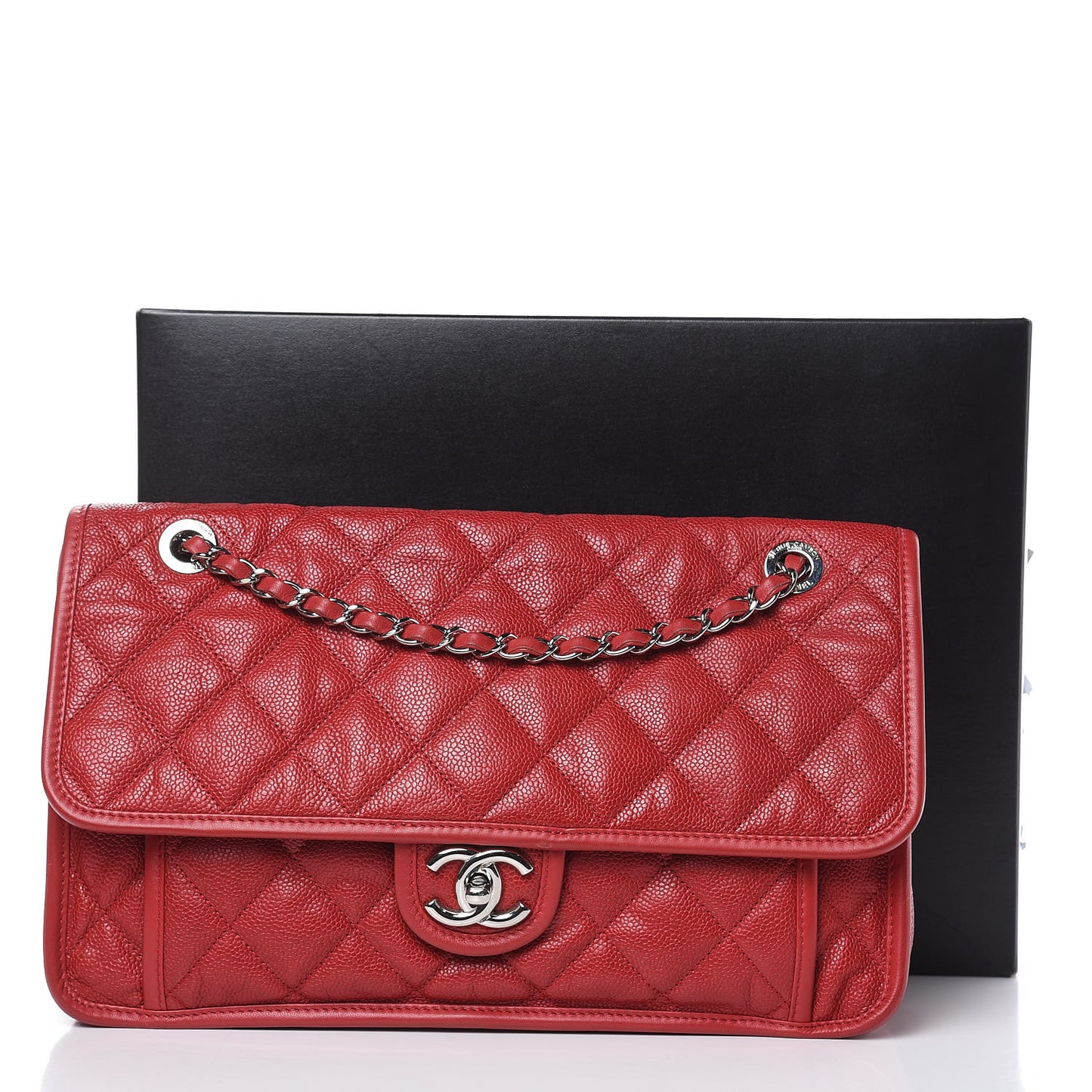 Caviar Quilted Large French Riviera Flap Red