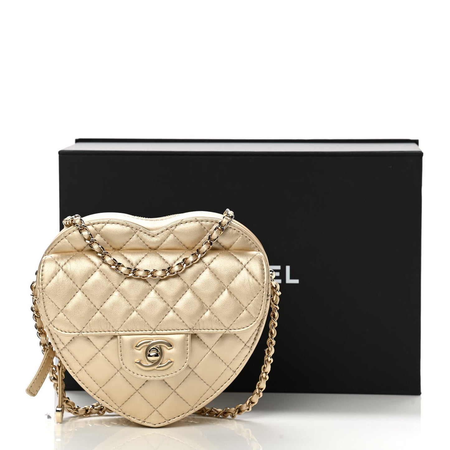 Metallic Lambskin Quilted CC In Love Heart Bag Gold