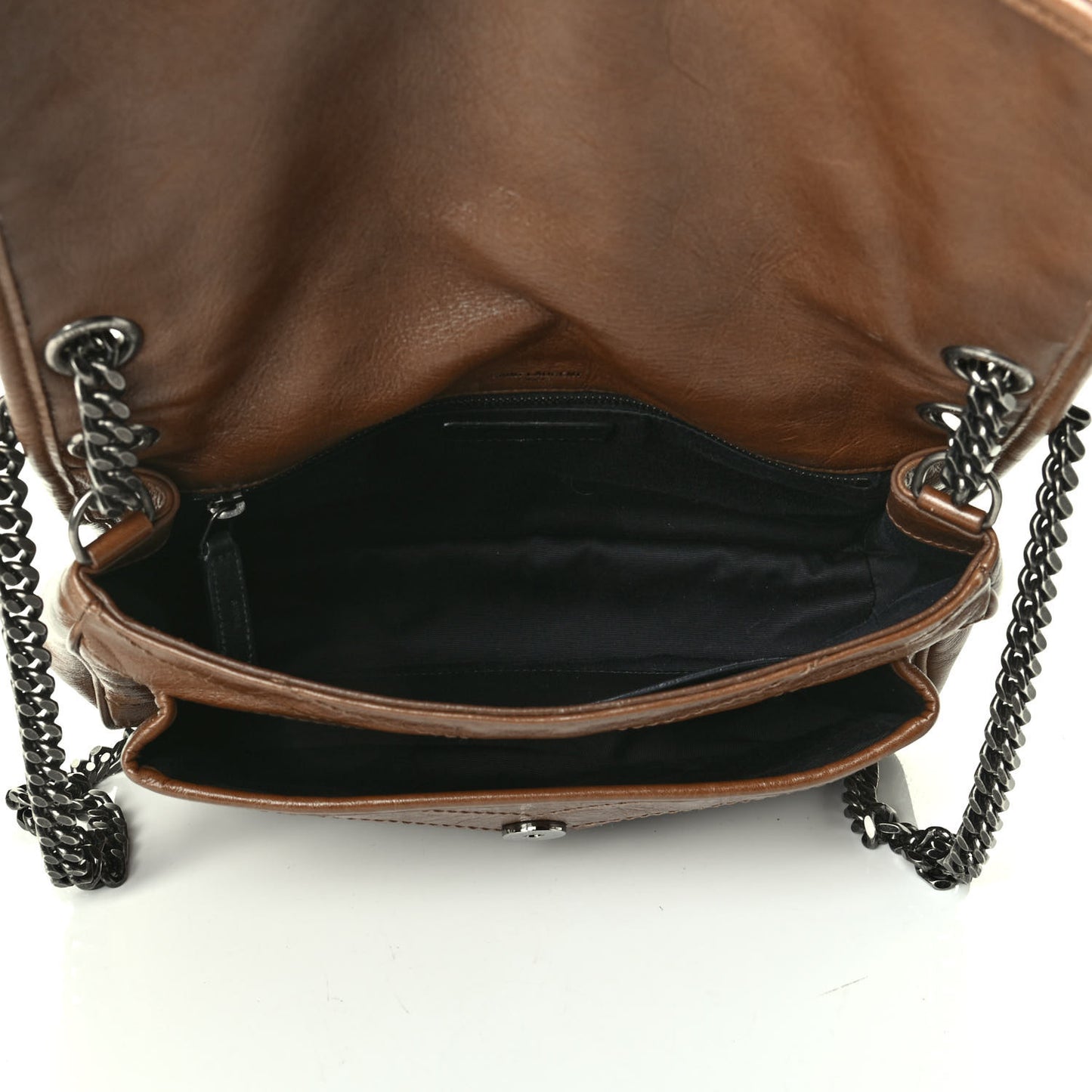 Crinkled Calfskin Matelasse Monogram Medium Niki Chain Satchel Tan Brown