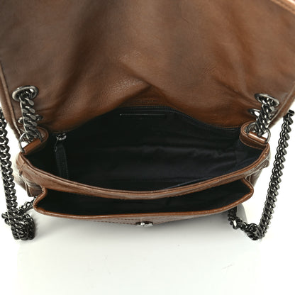 Saint Laurent Crinkled Calfskin Matelasse Monogram Medium Niki Chain Satchel Tan Brown 4 of 5