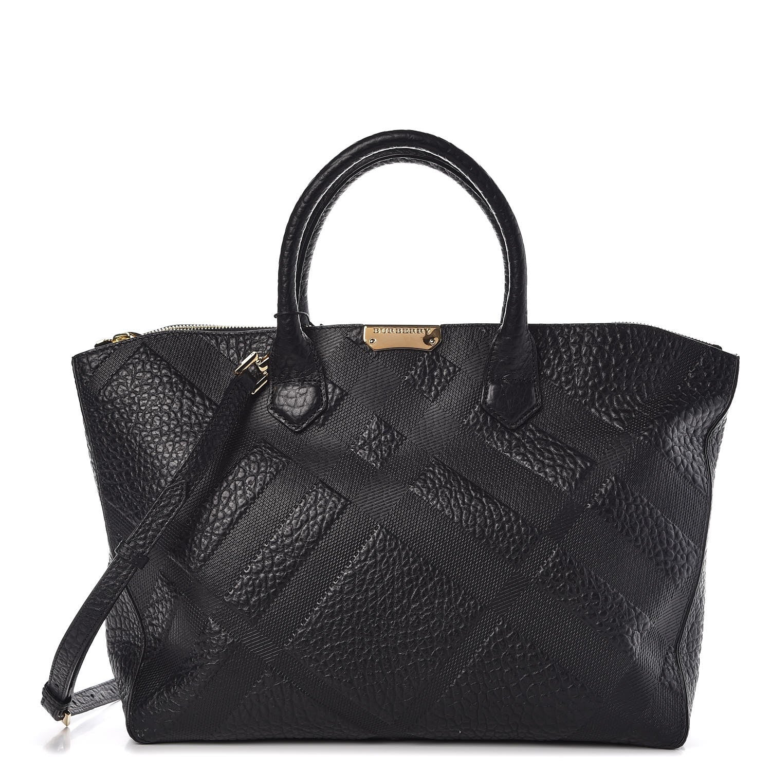 Burberry Heritage Grain Check Embossed Medium Dewsbury Tote Black 1 of 9