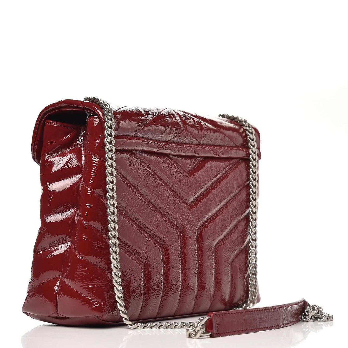 Patent Y Quilted Monogram Small Loulou Chain Satchel Burgundy