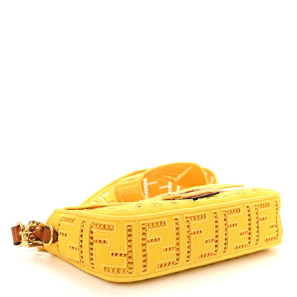 Fendi Canvas Cuoio Agata FF Ajour Embroidered Baguette Mimosa Cuoio 4 of 9