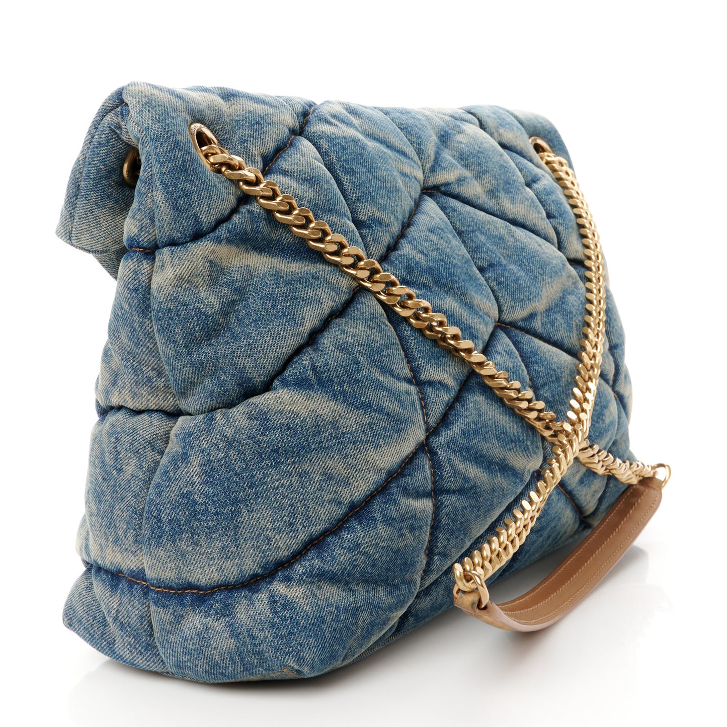 Denim Quilted Medium Loulou Puffer Monogram Chain Satchel Blue Cinnamon