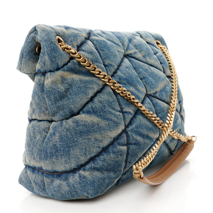 Saint Laurent Denim Quilted Medium Loulou Puffer Monogram Chain Satchel Blue Cinnamon 3 of 11