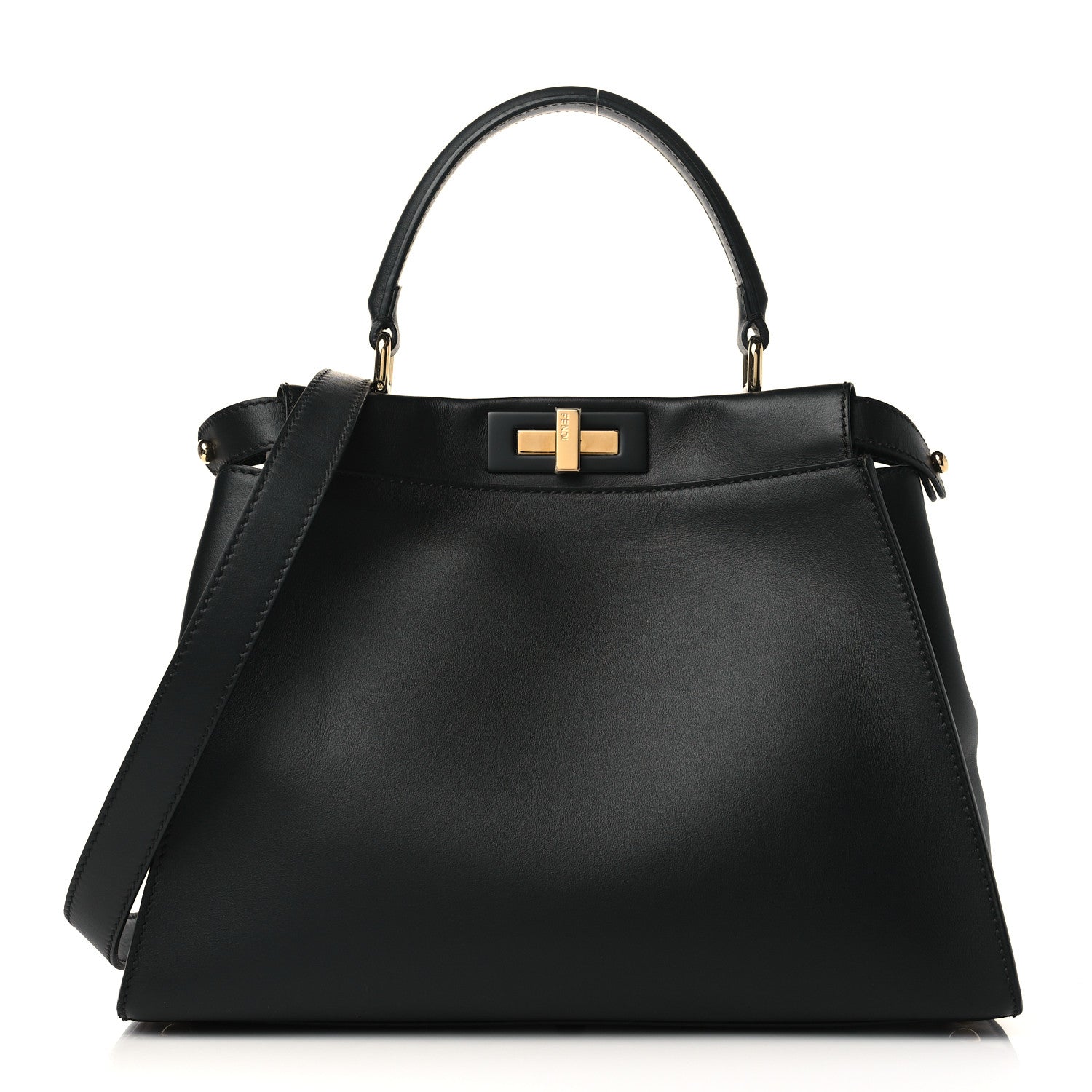 Fendi Vitello Seta Shiny Nappa Medium Peekaboo Iconic Satchel Black 1 of 10