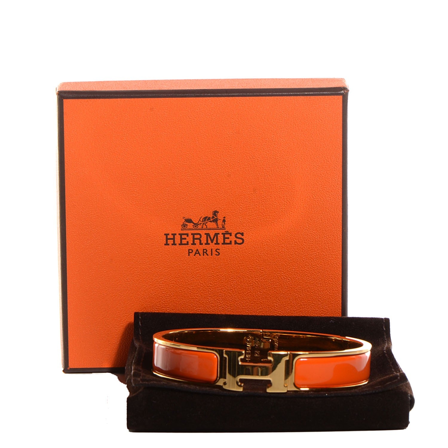 Hermes Enamel Narrow H Bracelet PM Orange 6 of 6