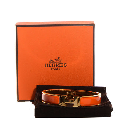 Hermes Enamel Narrow H Bracelet PM Orange 6 of 6