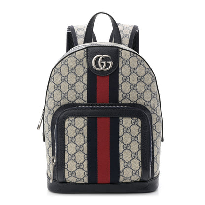 Gucci GG Supreme Monogram Textured Dollar Calfskin Web Small Ophidia Day Backpack Beige Blue Black 1 of 10