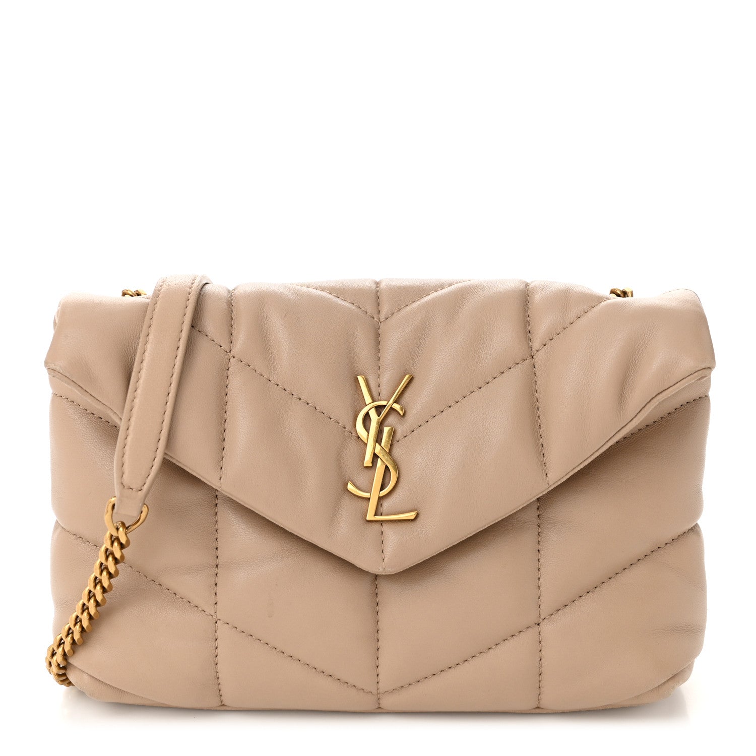Saint Laurent Lambskin Quilted Toy Loulou Puffer Monogram Chain Satchel Nude Powder 1 of 11