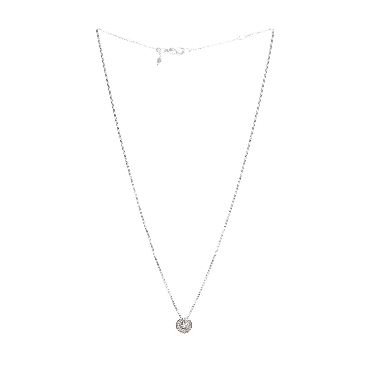 Sterling Silver Diamond 8mm Petite Chatelaine Pave Pendant Necklace