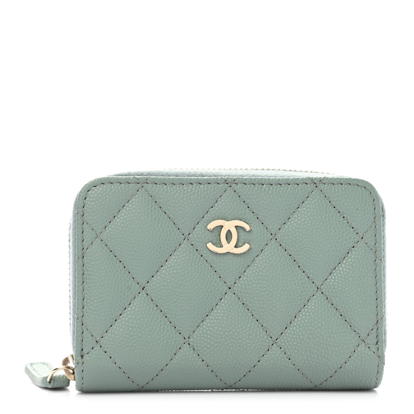 Caviar Quilted Zip Around Coin Purse Wallet Dark Green
