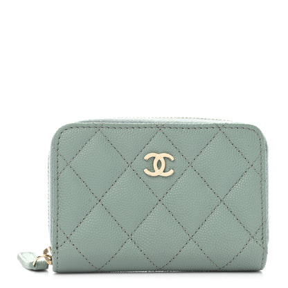 Chanel Caviar Quilted Zip Around Coin Purse Wallet Dark Green 1 of 8