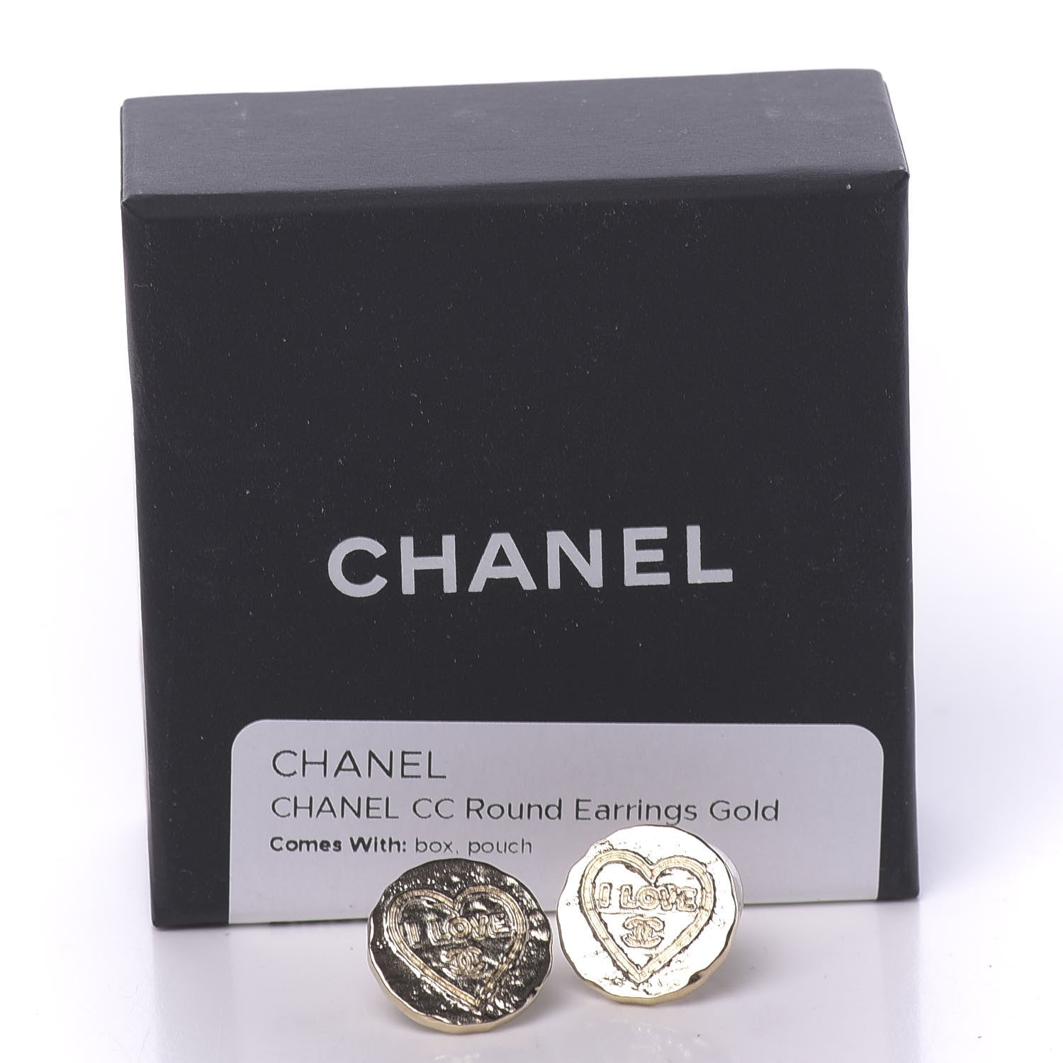 Chanel Metal I Love CC Round Earrings Gold 5 of 5