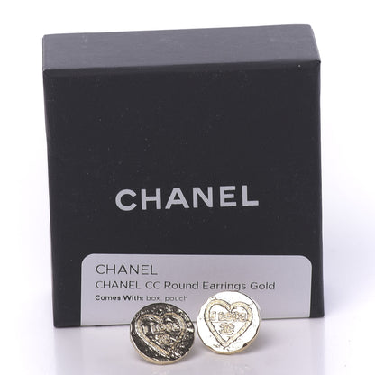 Chanel Metal I Love CC Round Earrings Gold 5 of 5