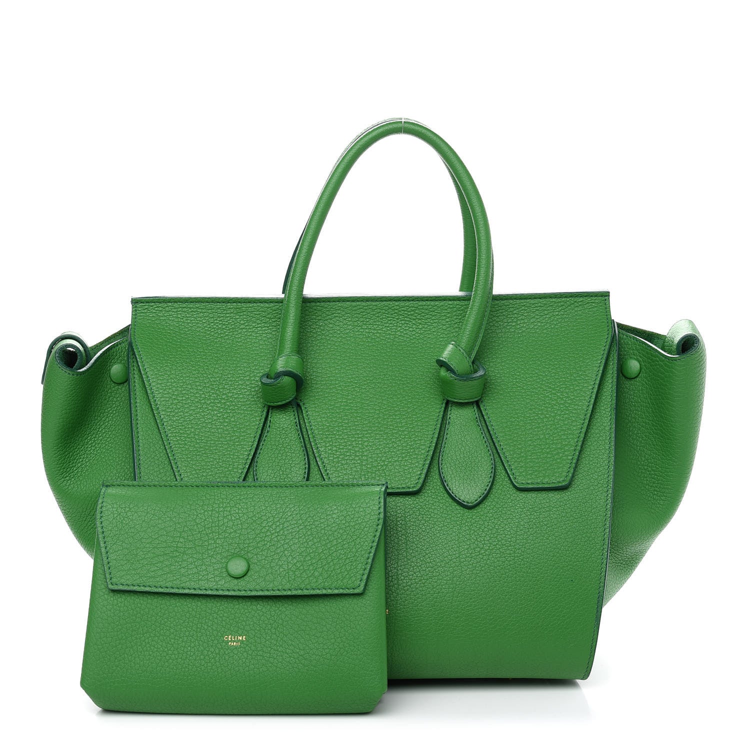 Celine Crisped Calfskin Small Tie Knot Tote Grass Green 1 of 14