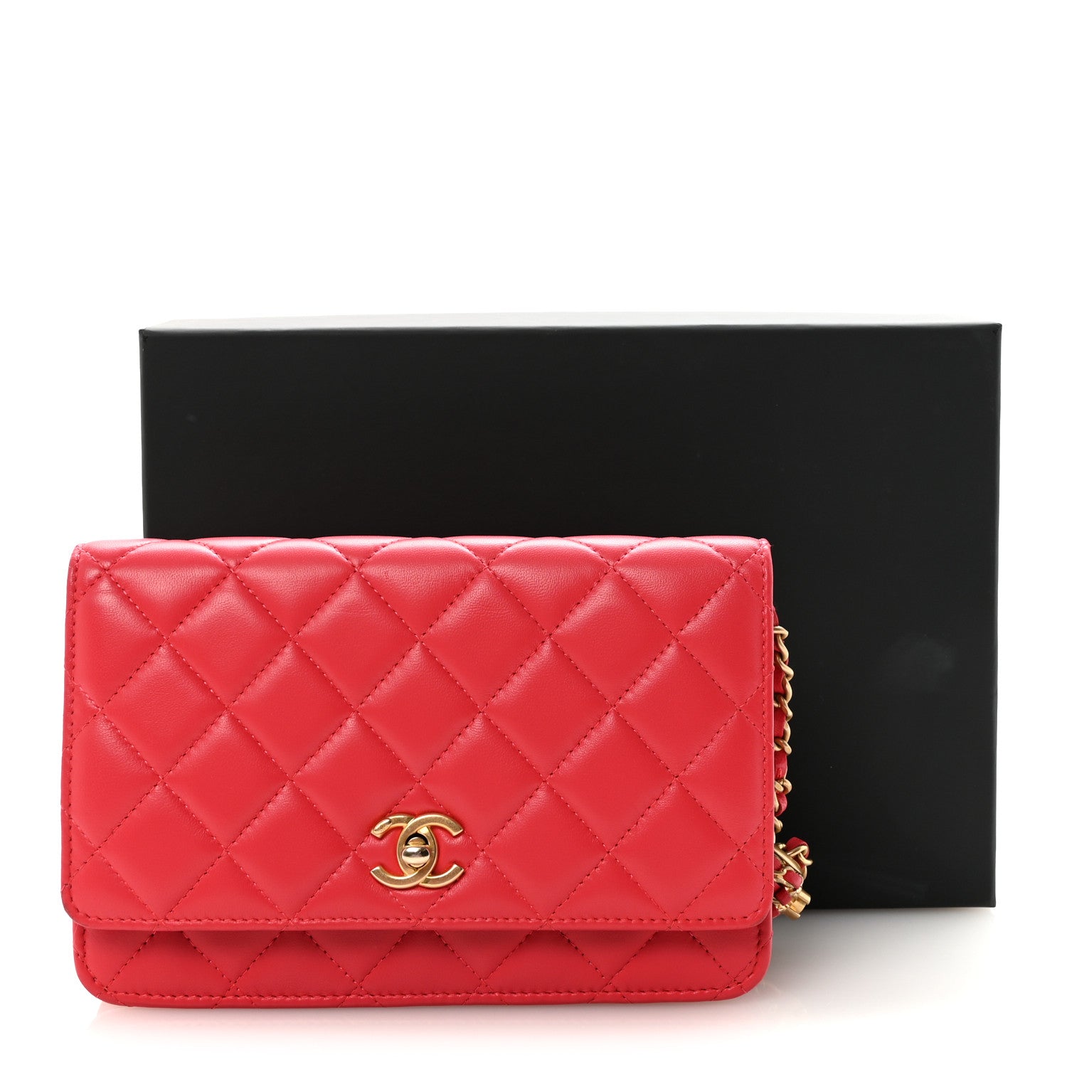 Chanel Lambskin Quilted CC Pearl Crush Wallet on Chain WOC Red 12 of 12