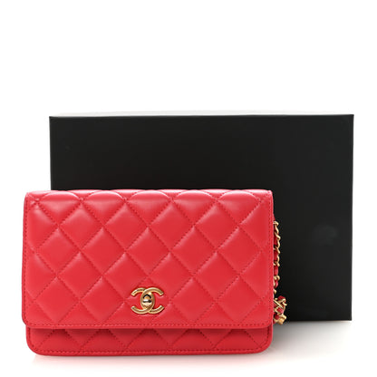 Chanel Lambskin Quilted CC Pearl Crush Wallet on Chain WOC Red 12 of 12