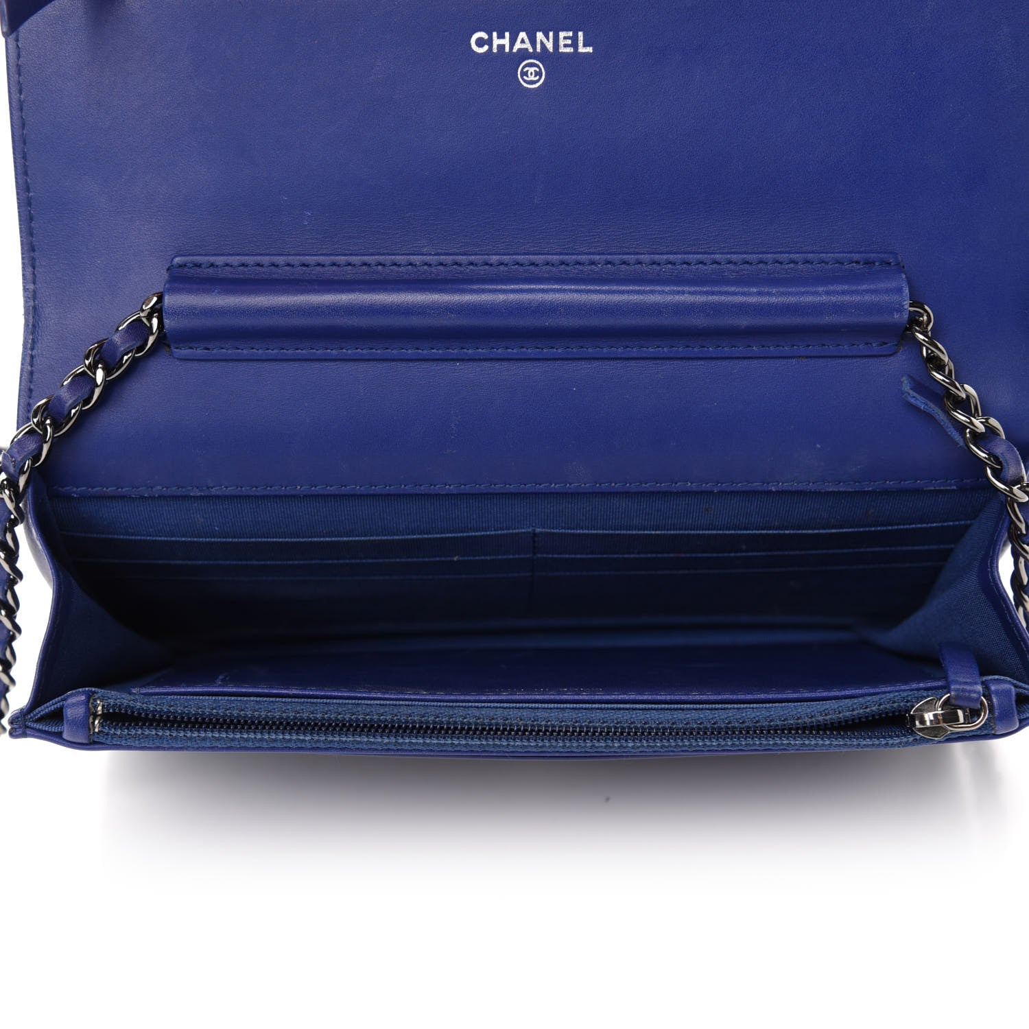 Chanel Grained Patent Calfskin Timeless Wallet On Chain WOC Blue 5 of 14