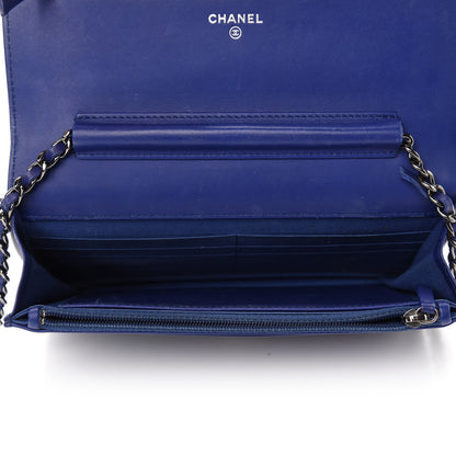 Chanel Grained Patent Calfskin Timeless Wallet On Chain WOC Blue 5 of 14