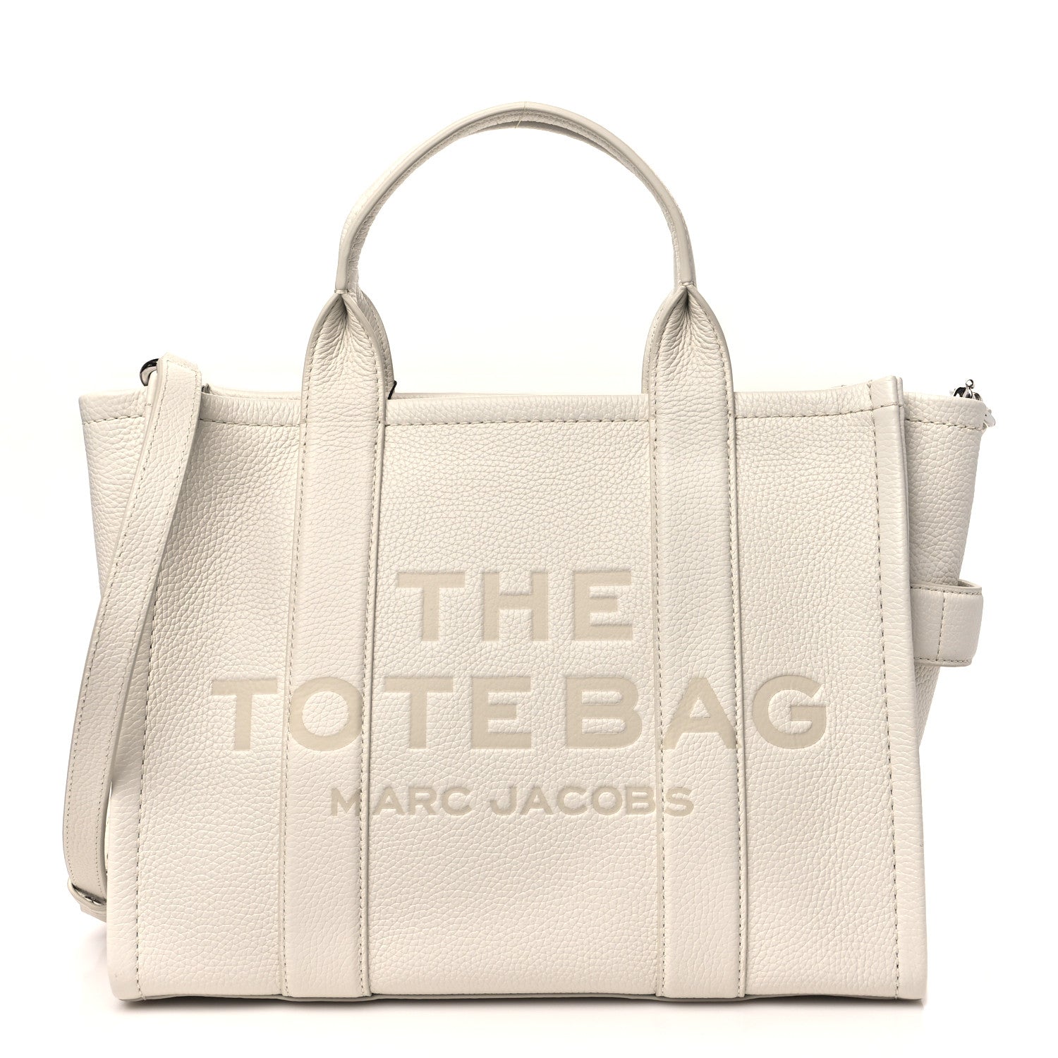Marc Jacobs Grained Calfskin Medium The Tote Bag Cotton Silver 1 of 9