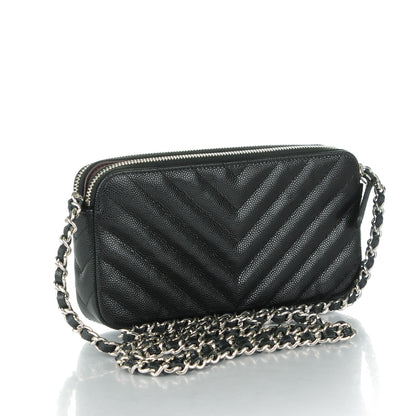 Chanel Caviar Chevron Quilted Small Clutch With Chain Black 3 of 8