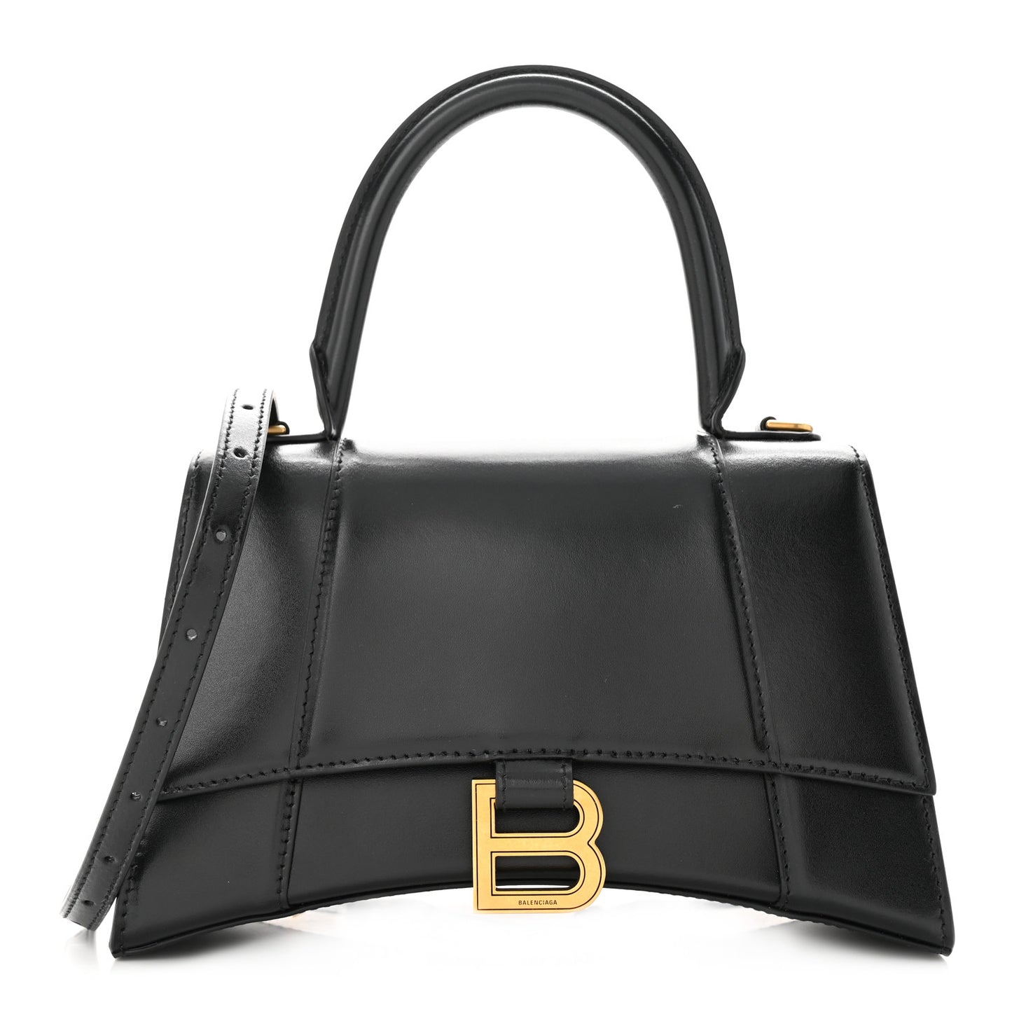 Shiny Box Calfskin Small Hourglass Top Handle Bag Black