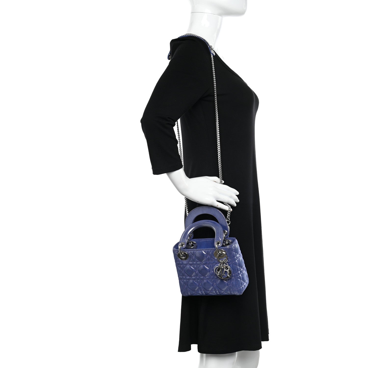 Christian Dior Metallic Lambskin Cannage Mini Lady Dior Dew Bleu 2 of 9