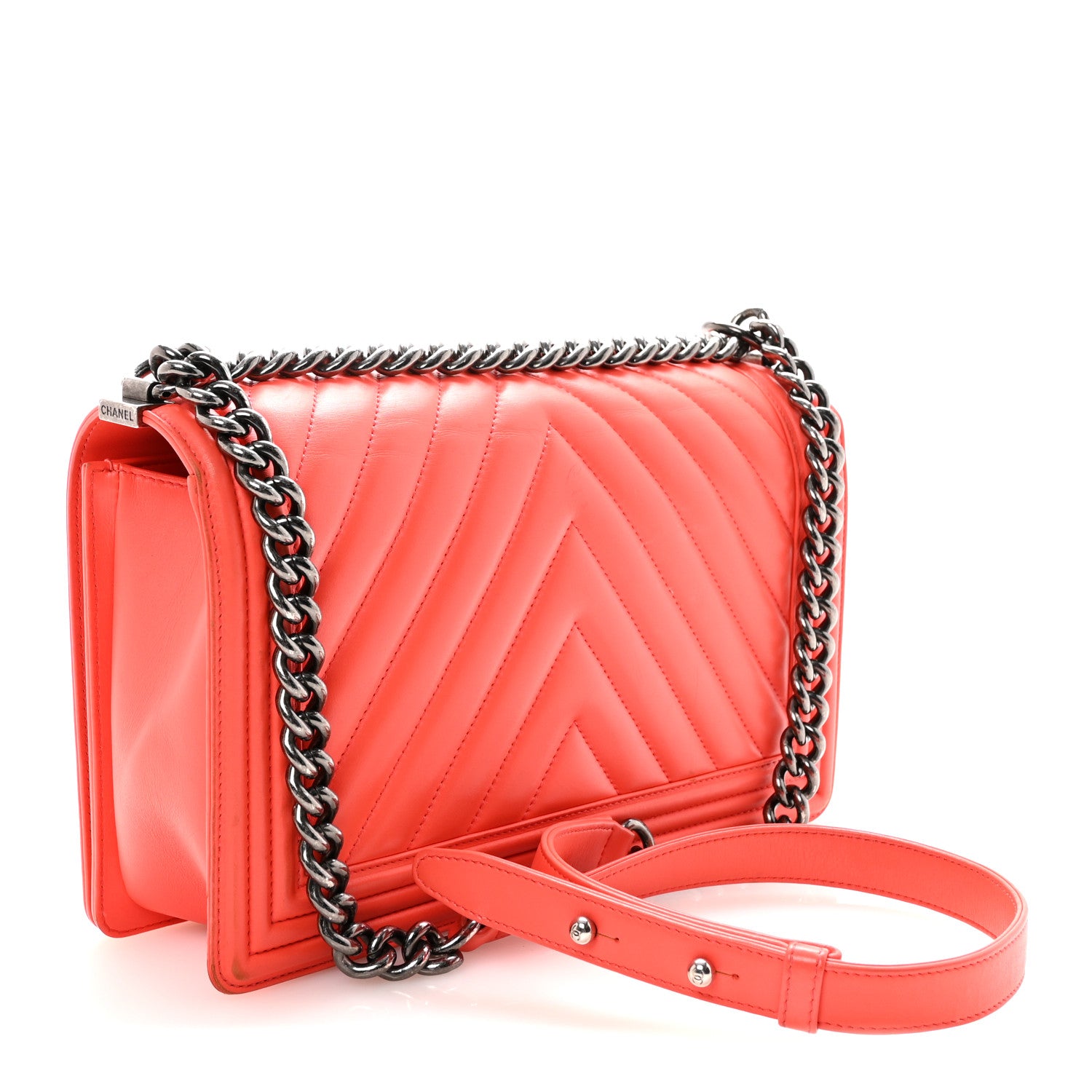 Chanel Lambskin Chevron Quilted Medium Boy Flap Orange 3 of 10