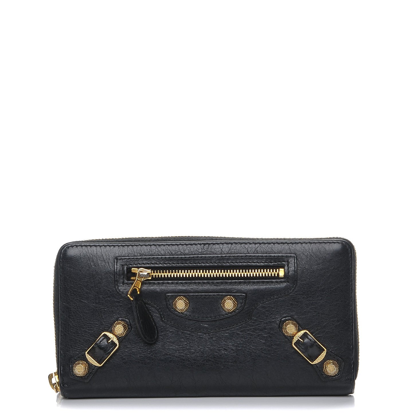 Agneau Giant 12 Gold Hardware Continental Zip Around Wallet Black