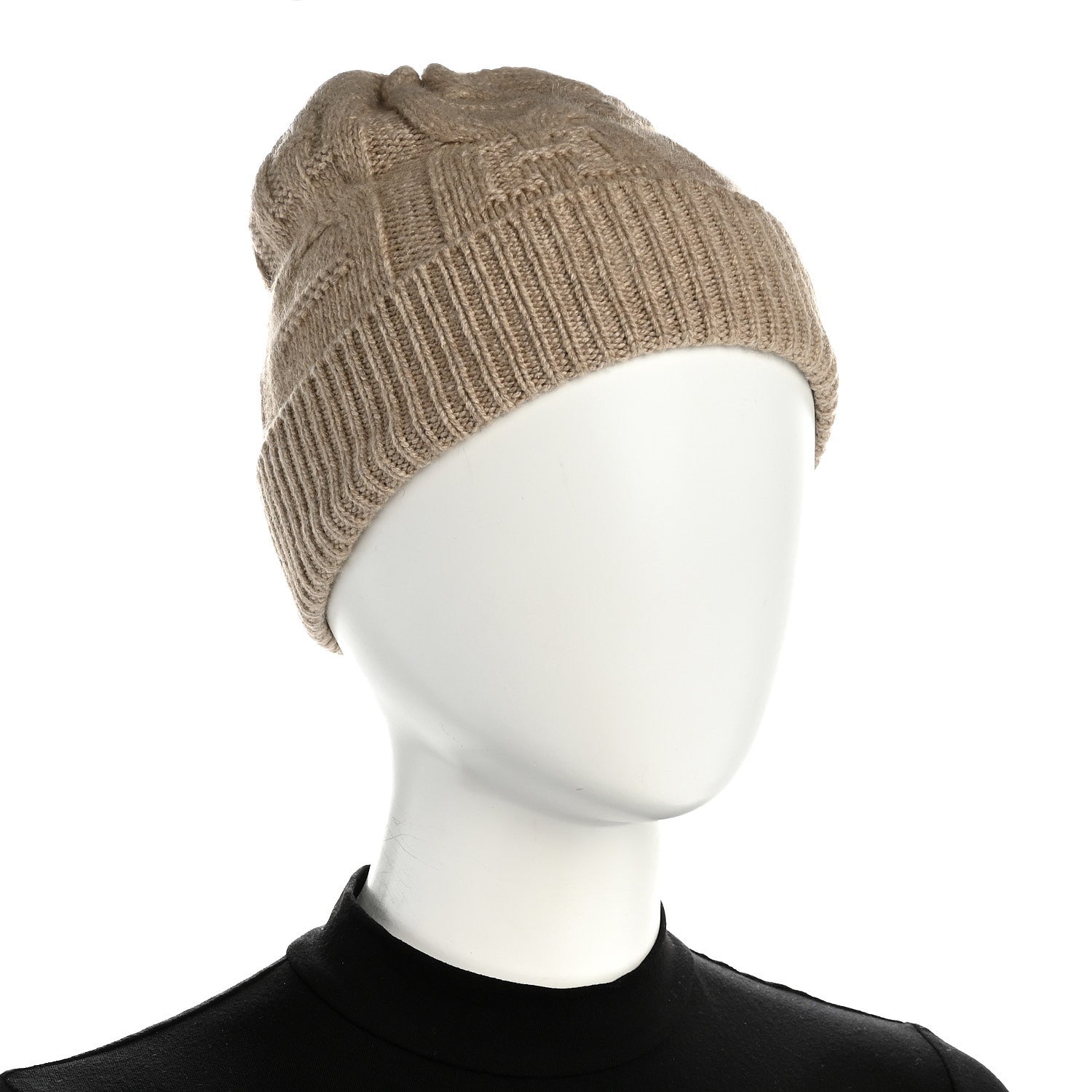 Hermes Cashmere Knit Cable Maillons Beanie M Beige 1884112