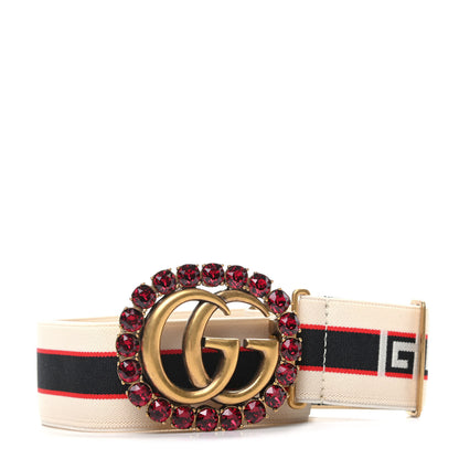 Gucci Jacquard Crystal Stripe Double G Belt 75 30 White 1 of 3