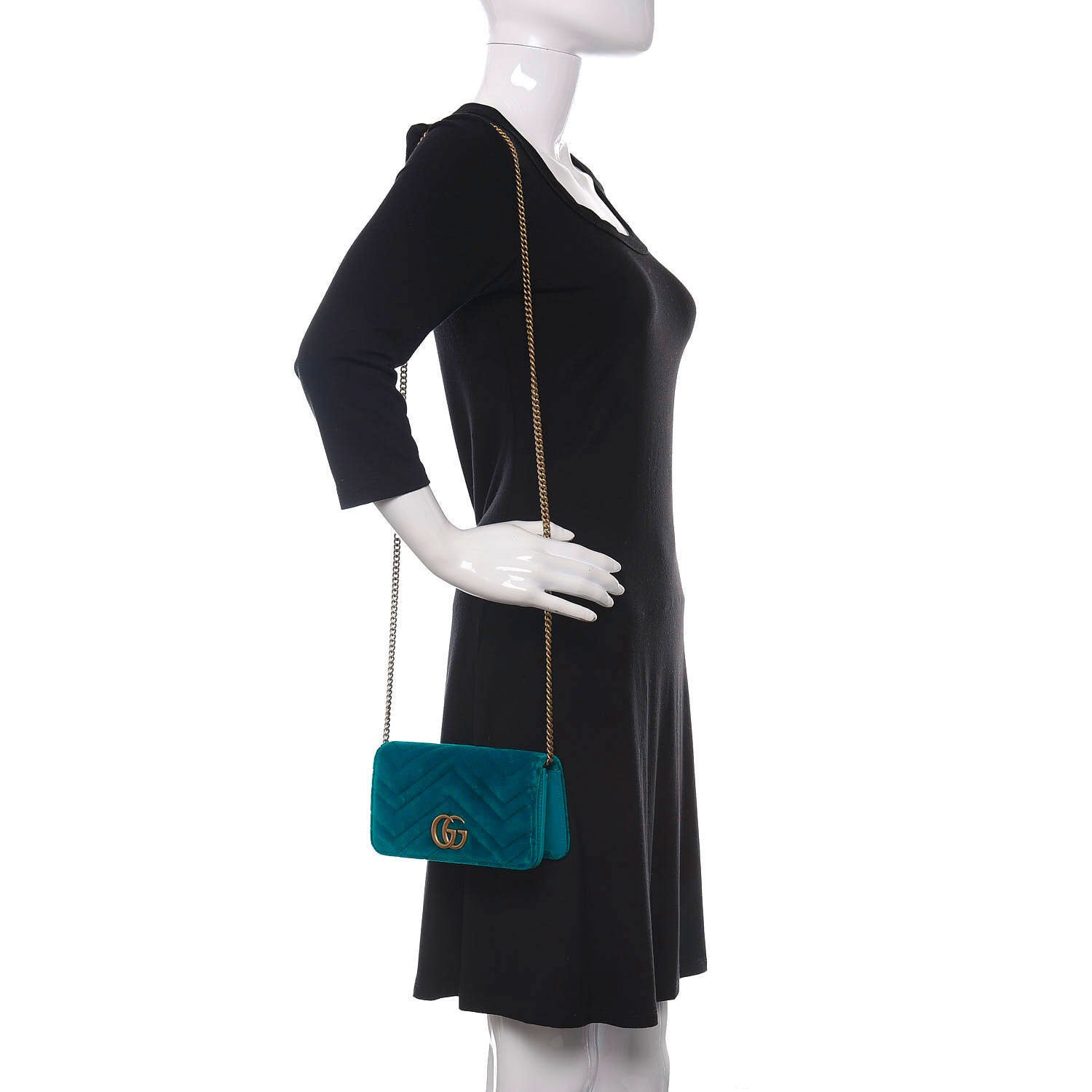 Gucci Velvet Matelasse GG Marmont Mini Bag Pavone Cyan 2 of 10