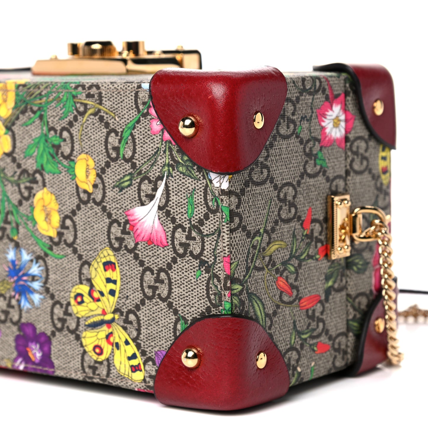 GG Supreme Monogram Flora Padlock Jewelry Case Red