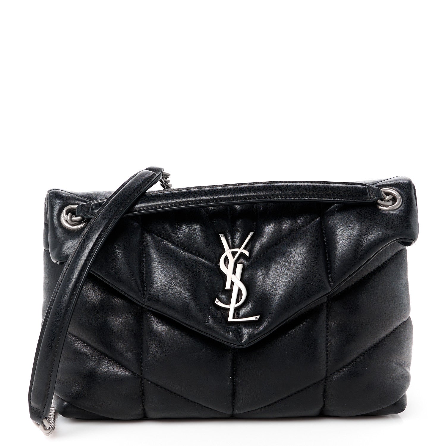 Saint Laurent Lambskin Quilted Small Loulou Puffer Monogram Chain Satchel Black 1 of 15