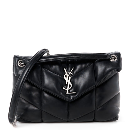 Saint Laurent Lambskin Quilted Small Loulou Puffer Monogram Chain Satchel Black 1 of 15