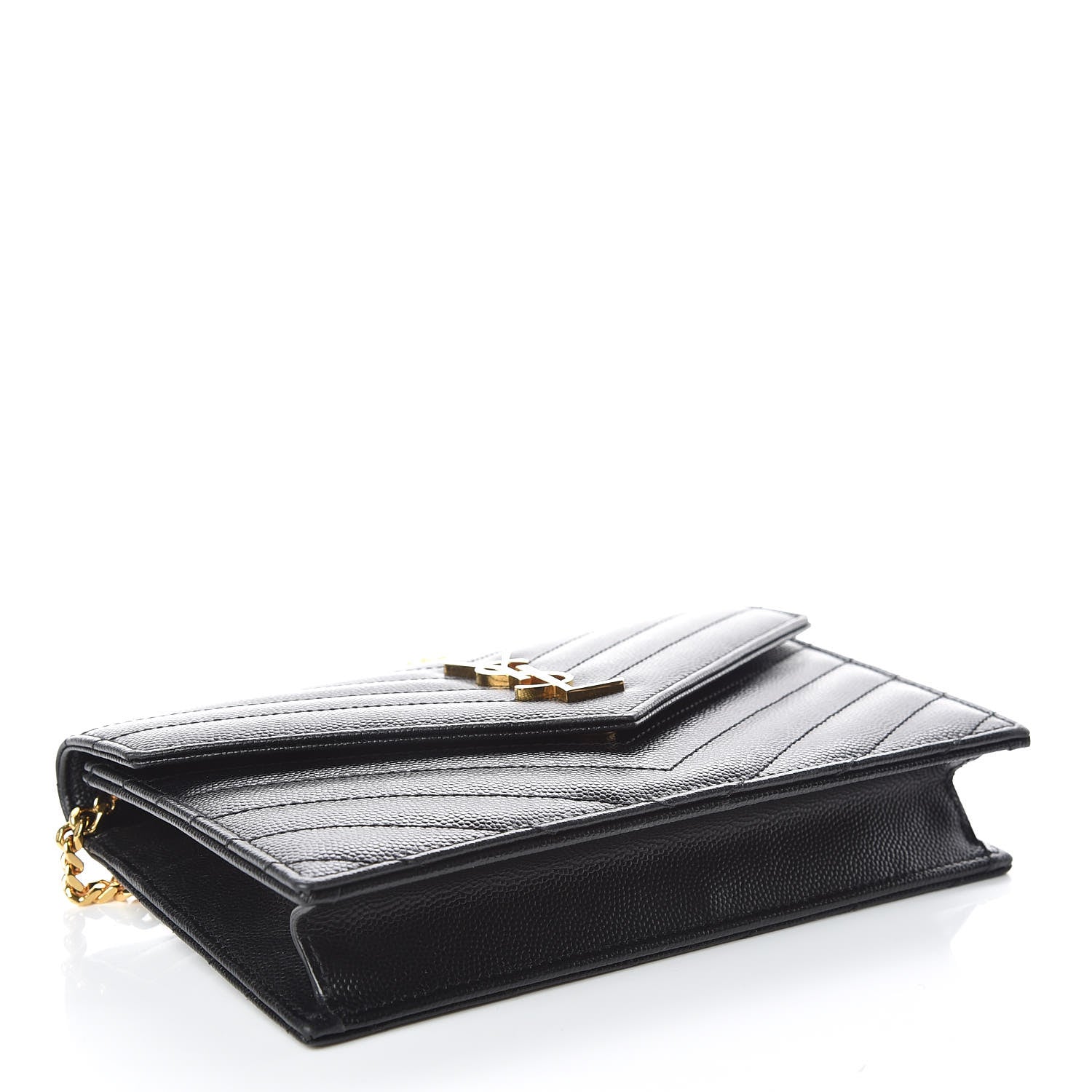 Saint Laurent Grain De Poudre Matelasse Chevron Monogram Envelope Chain Wallet Black 4 of 9