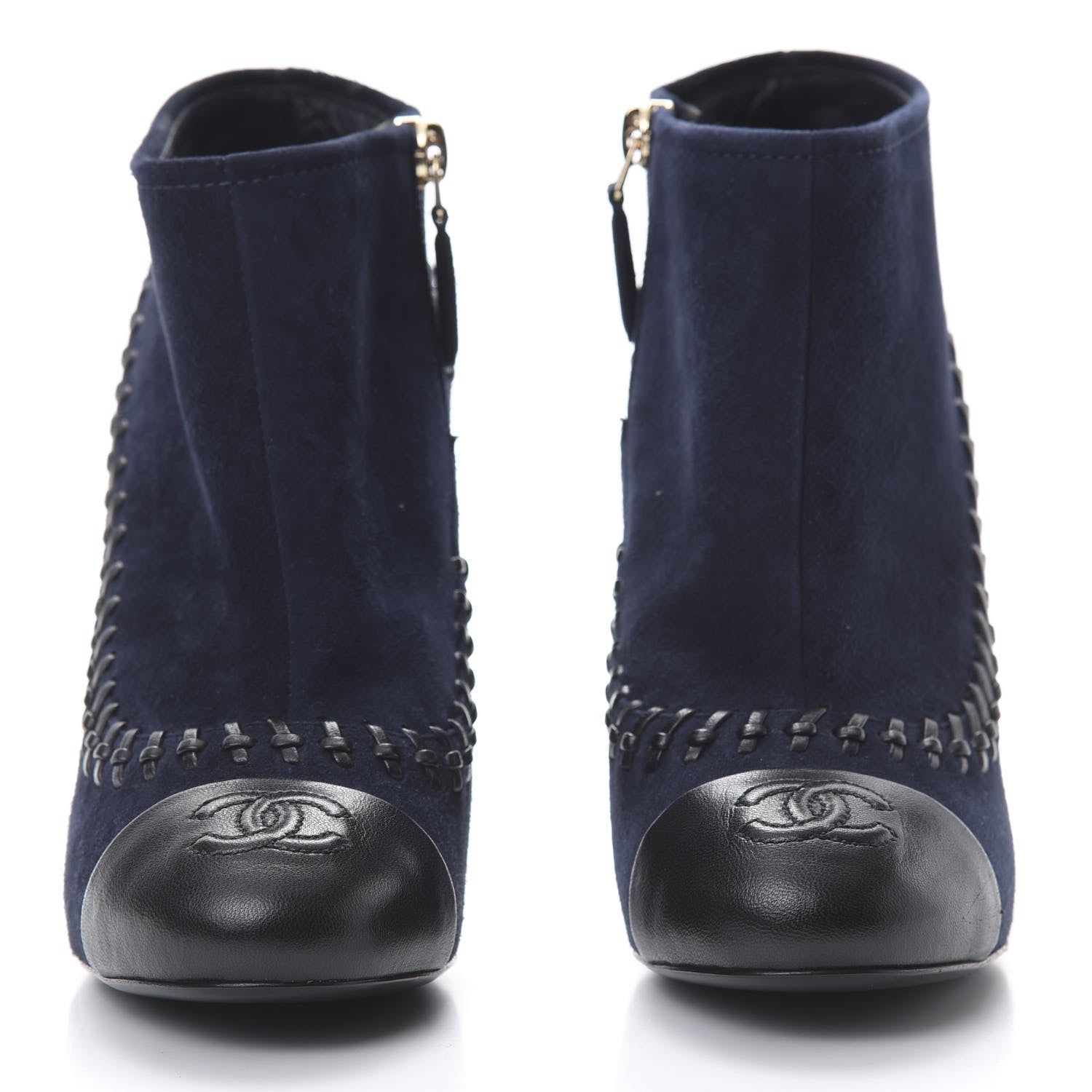 Chanel Suede Lambskin Short Boots 35.5 Navy Blue Black 2 of 9