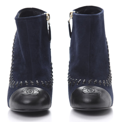 Chanel Suede Lambskin Short Boots 35.5 Navy Blue Black 2 of 9