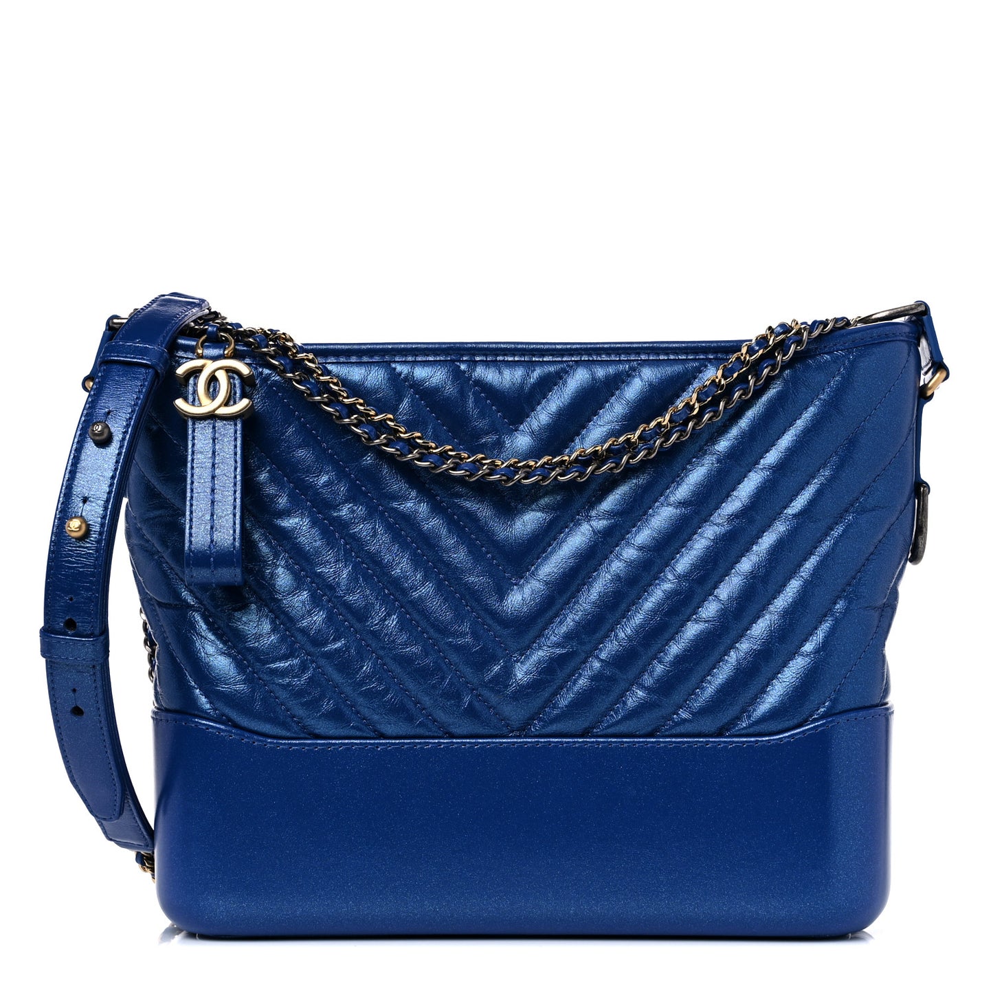 Metallic Aged Chevron Quilted Medium Gabrielle Hobo Blue