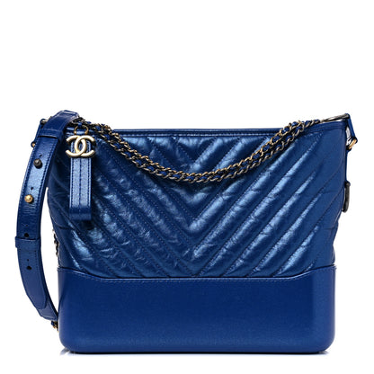 Chanel Metallic Aged Chevron Quilted Medium Gabrielle Hobo Blue 1 of 9