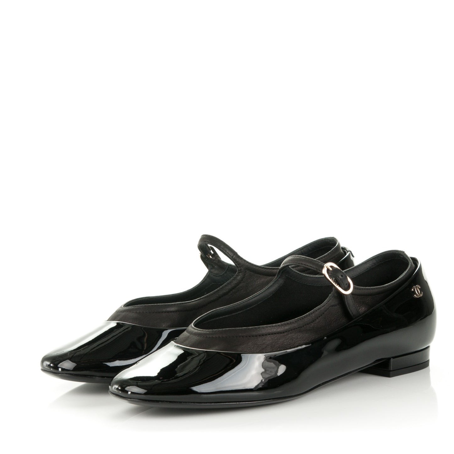 Patent Calfskin Mary Jane Ballerina Flats 39.5 Black