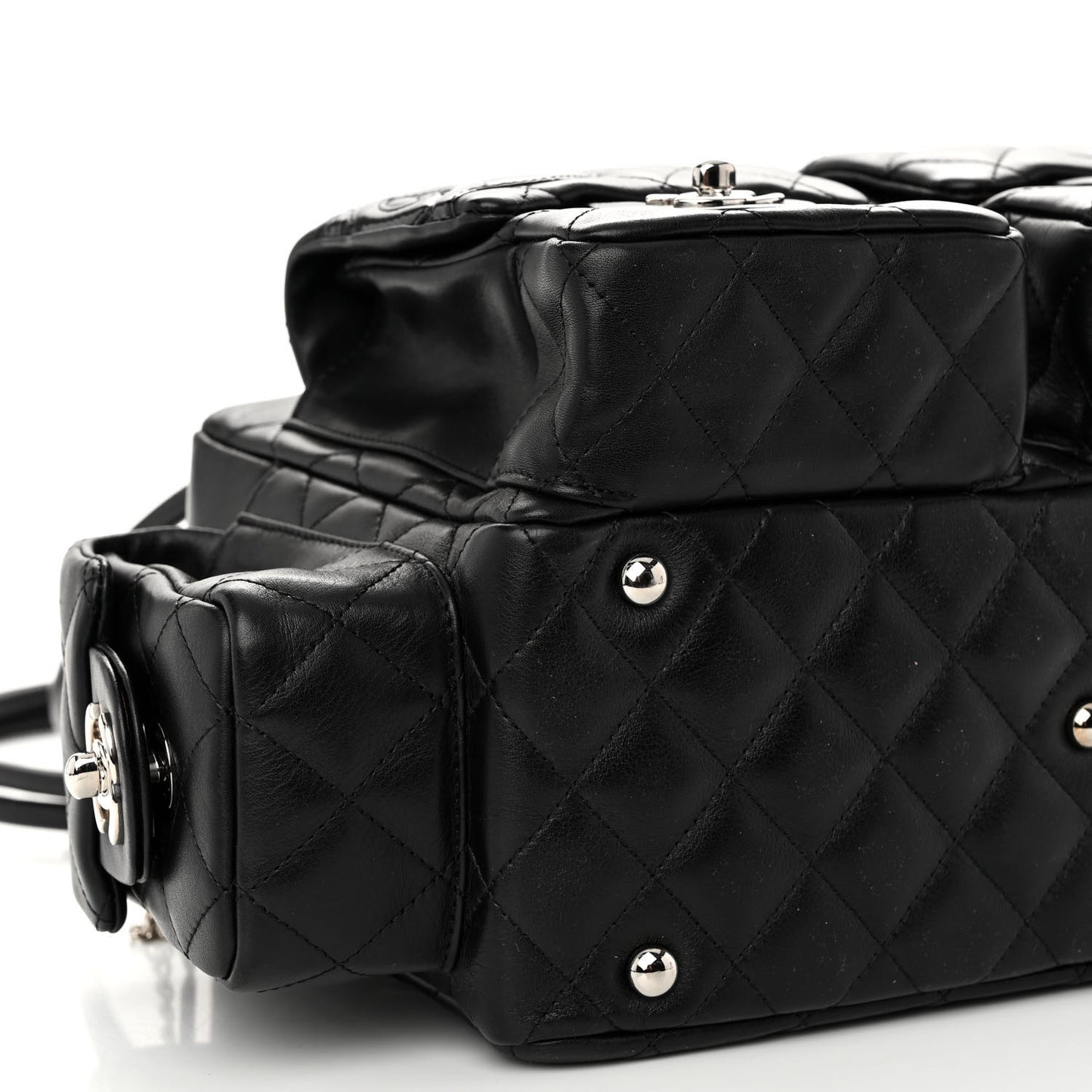 Calfskin Quilted Large Cambon Multipocket Reporter Black