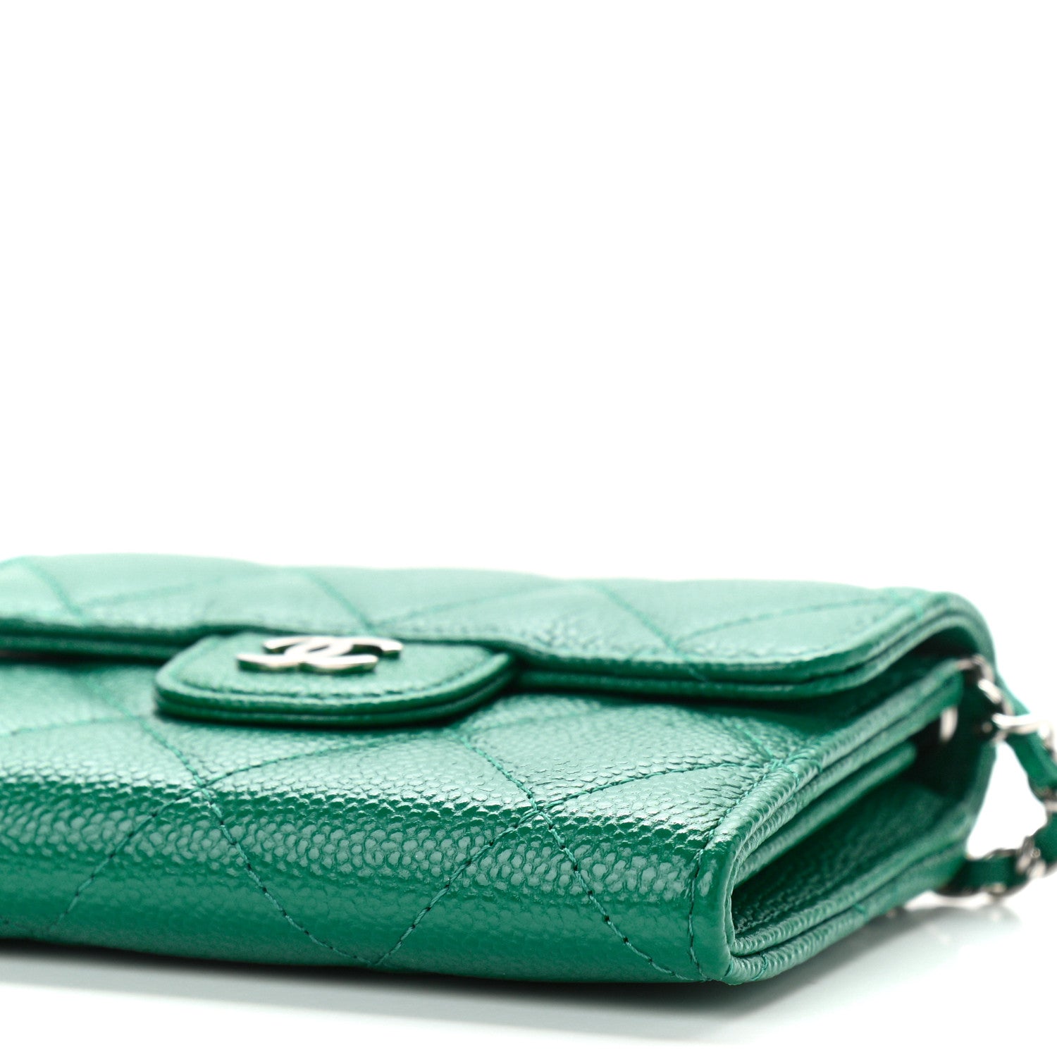 Chanel Caviar Quilted Flap Card Holder On Chain Green 11 of 12